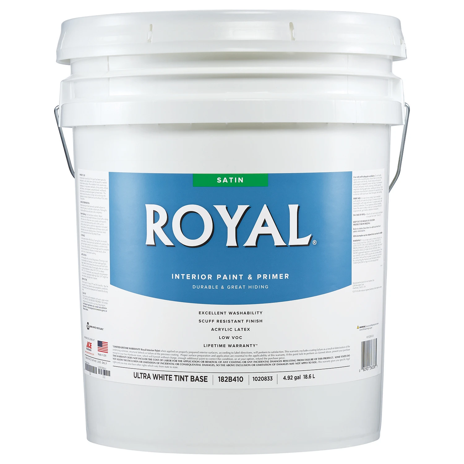 Royal Satin Ultra White Acrylic Latex Interior Paint And Primer 5 Gallon