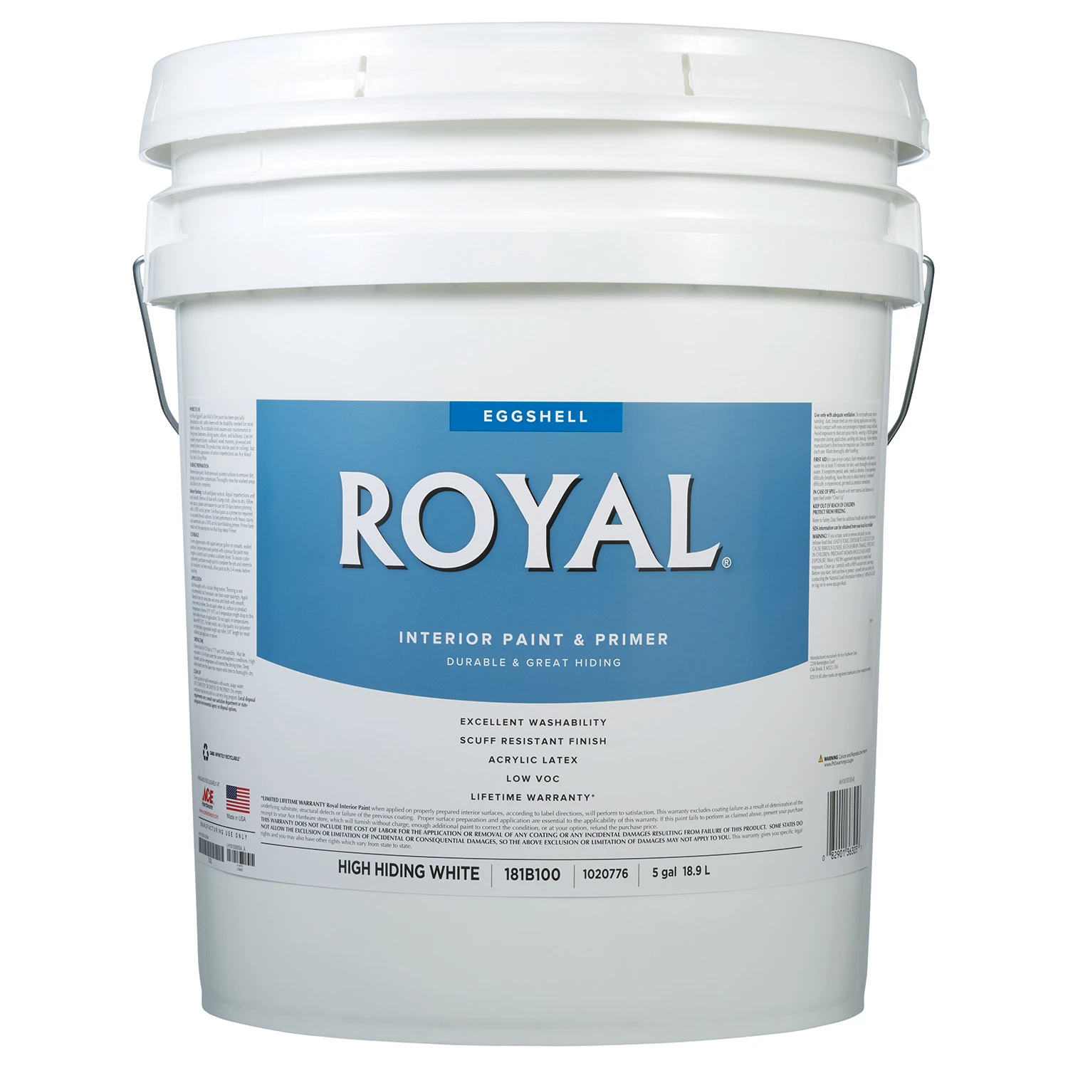 Royal Eggshell High Hiding White Interior Paint 5 Gallon Acrylic Latex