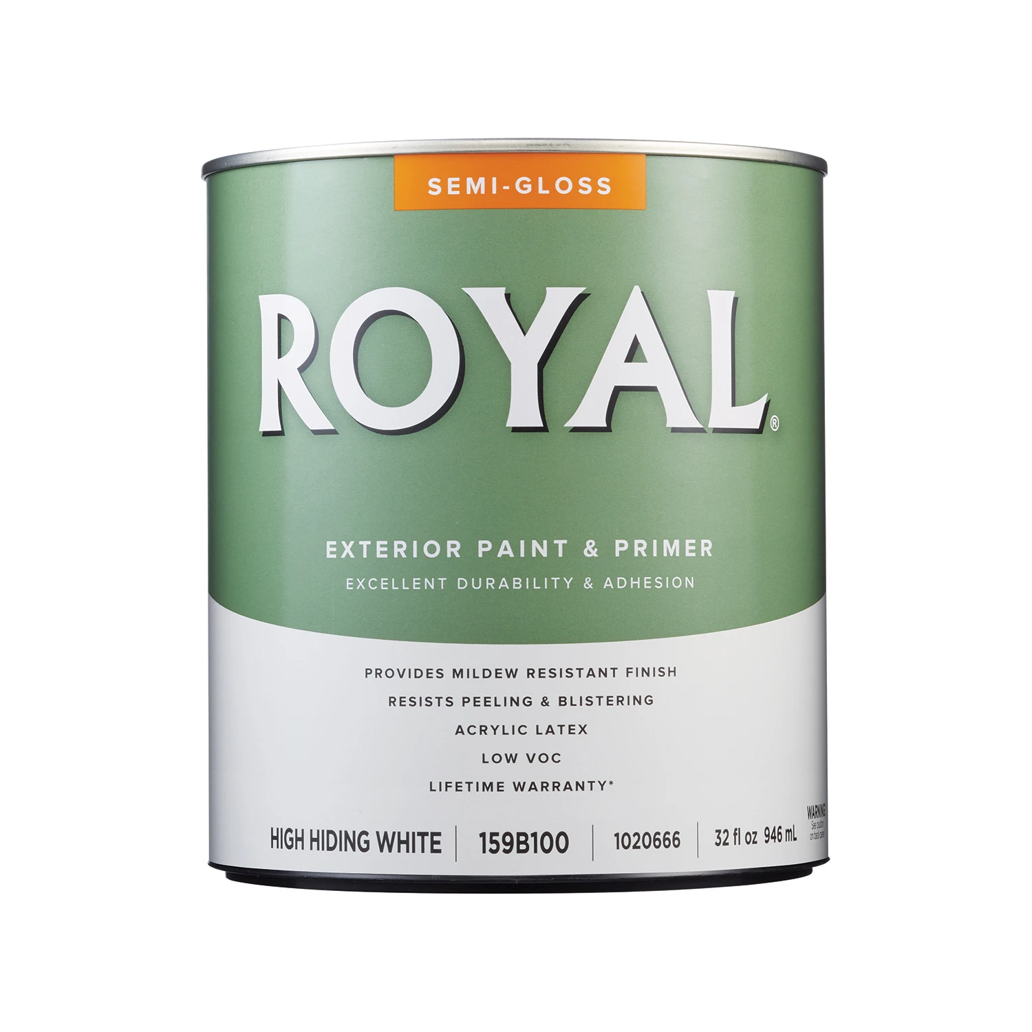 Royal Semi-gloss High Hiding White Exterior Paint 1 Quart For House & Trim