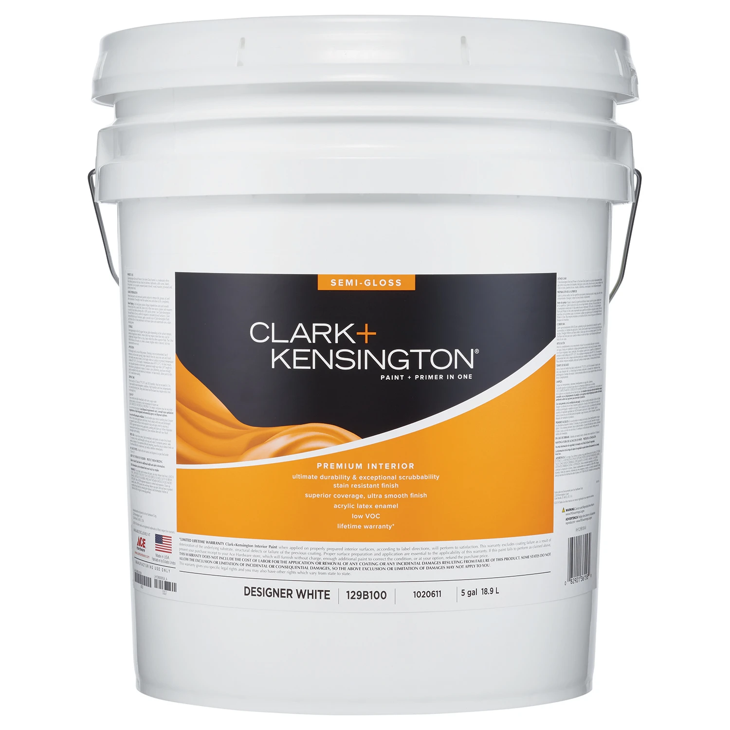 Semi-gloss Designer White Premium Interior Paint And Primer 5 Gallon