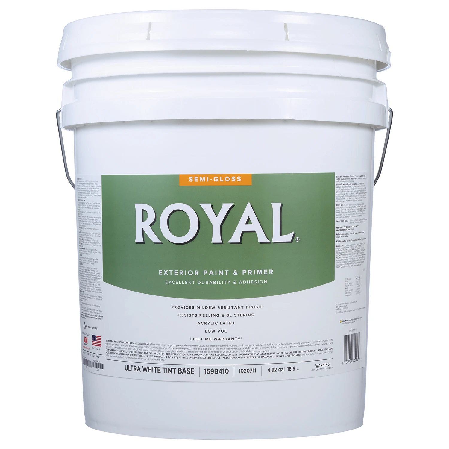 Royal Semi-gloss Ultra White Exterior Paint And Primer In One 5 Gallon