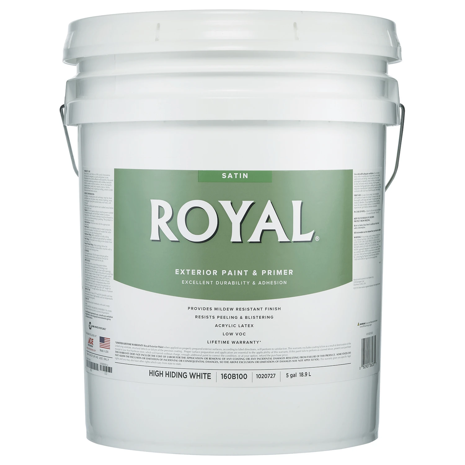 Royal Satin High Hiding White Exterior Paint 5 Gallon - Acrylic Latex