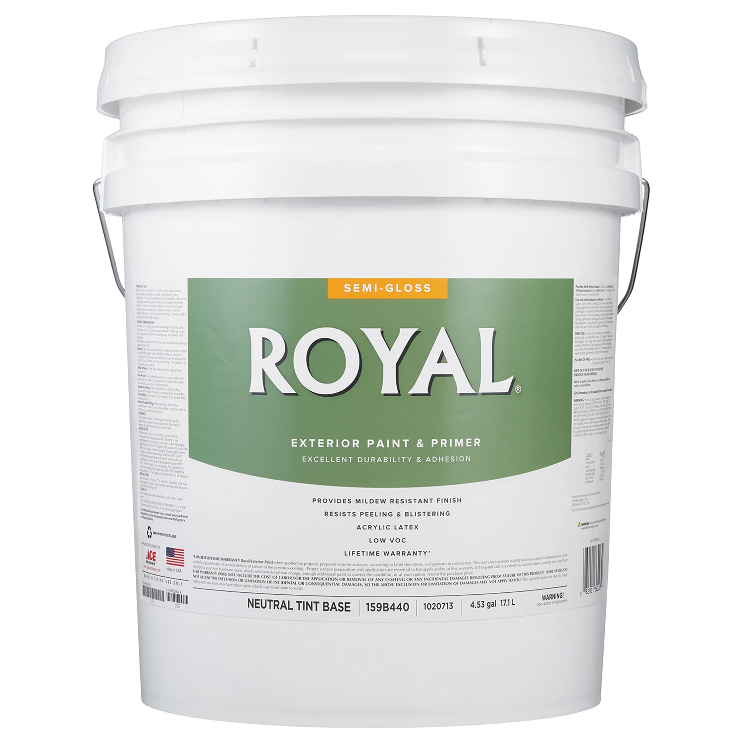 Royal Semi-gloss Neutral Base Exterior Paint 5 Gallon For House & Trim