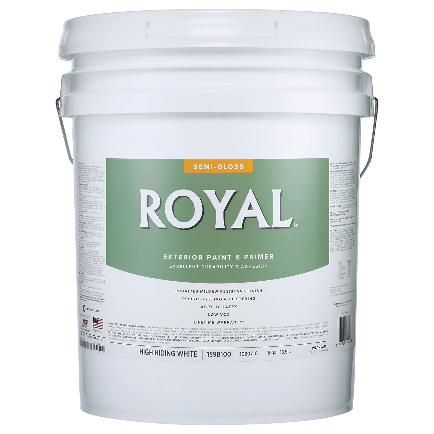 Royal Semi-gloss High Hiding White Water-based Exterior Paint 5 Gallon
