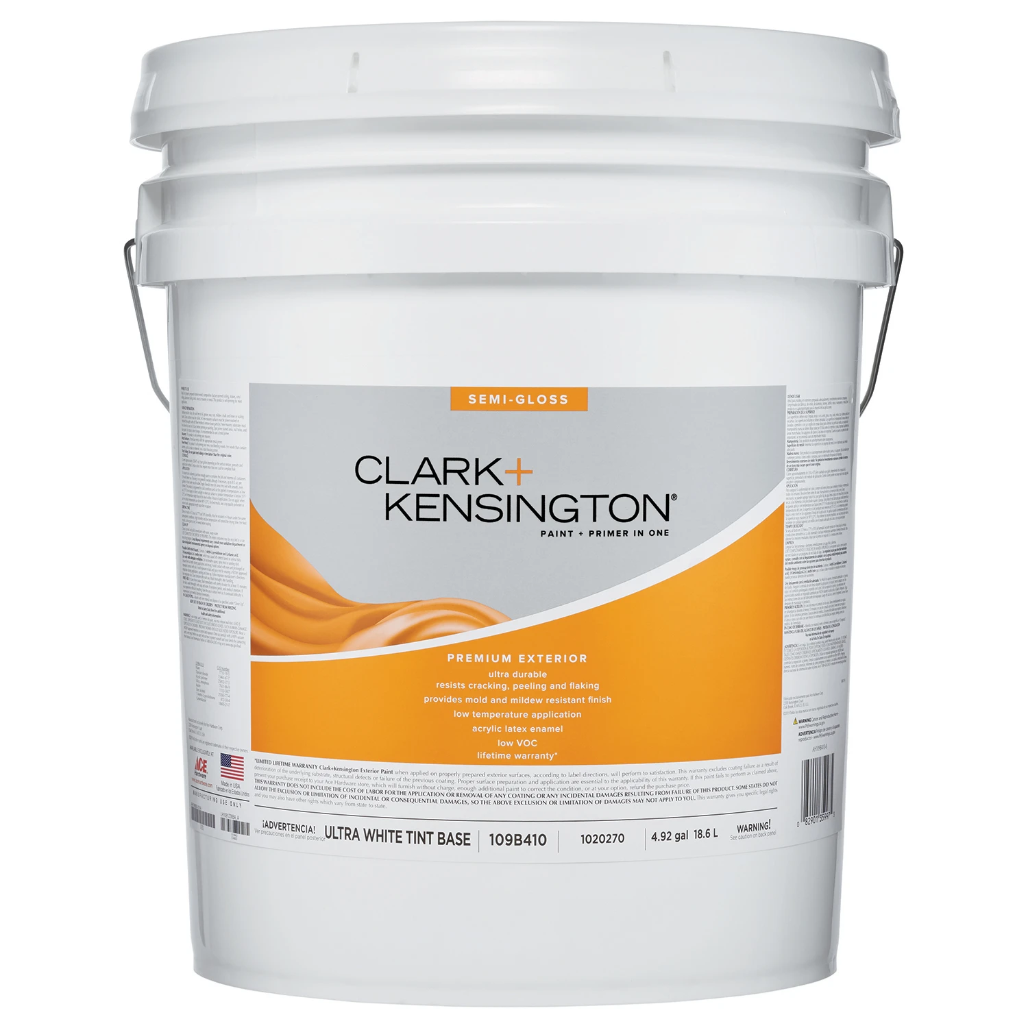 Semi-gloss Ultra White Base Premium Exterior Paint 5 Gallon