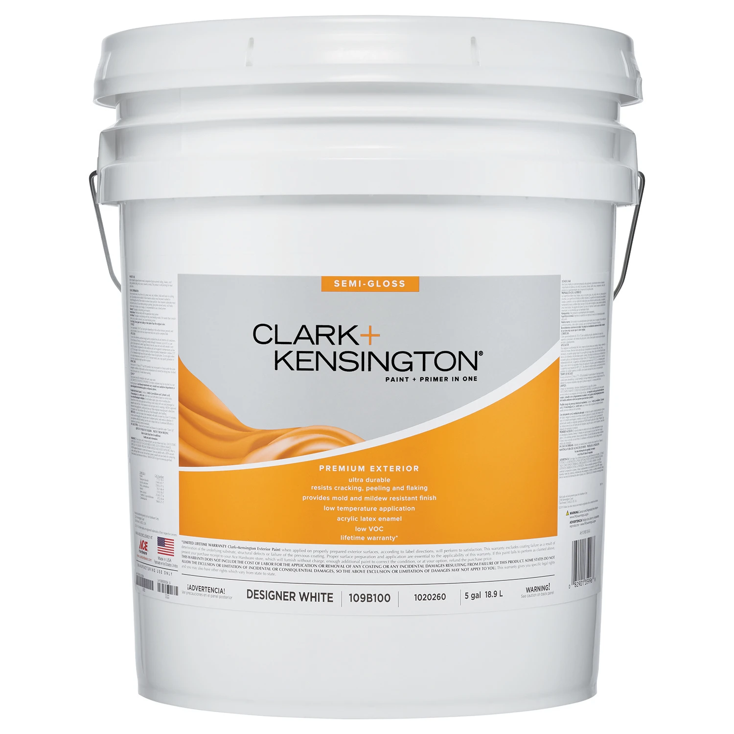 Semi-gloss Designer White Exterior Paint & Primer 5 Gallon