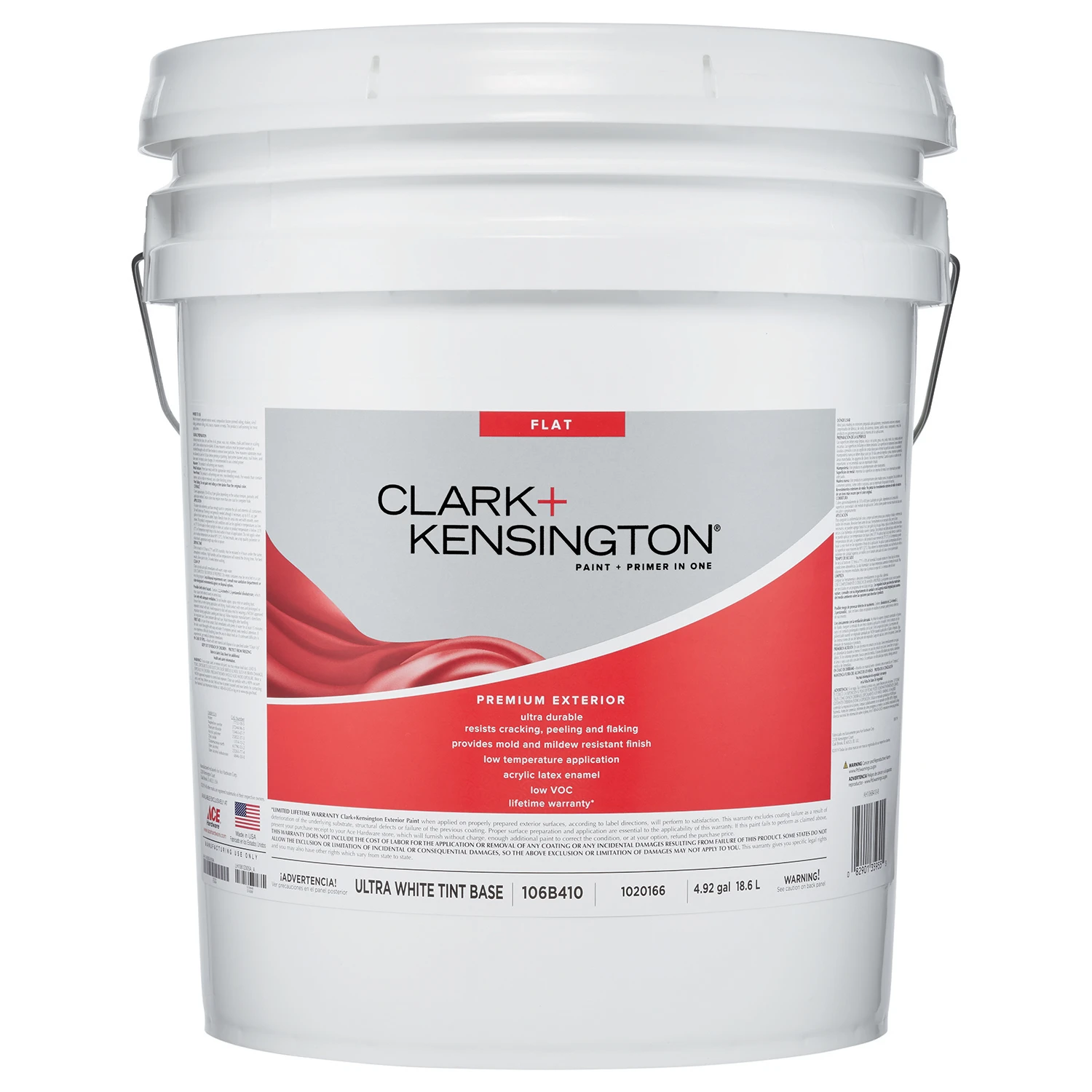 Flat Ultra White Base Premium Exterior Paint + Primer 5 Gallon