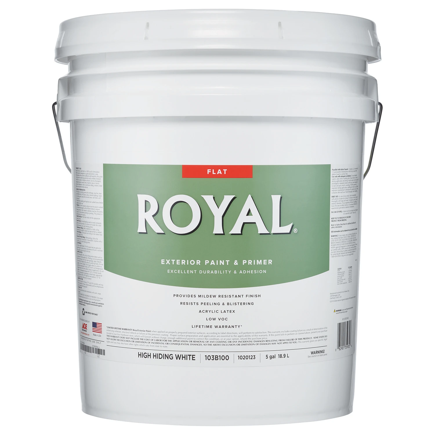 Royal Flat High Hiding White Exterior Paint And Primer 5 Gallon