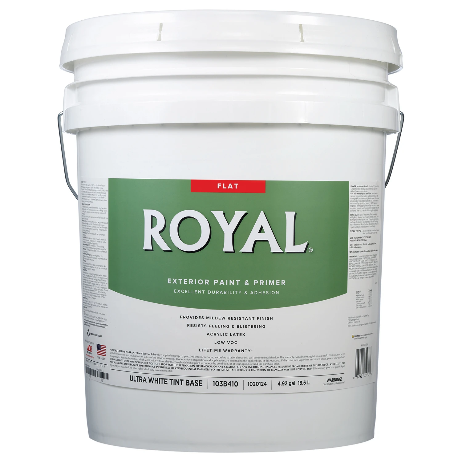 Royal Ultra White Flat Acrylic Latex Exterior Paint And Primer 5 Gallon