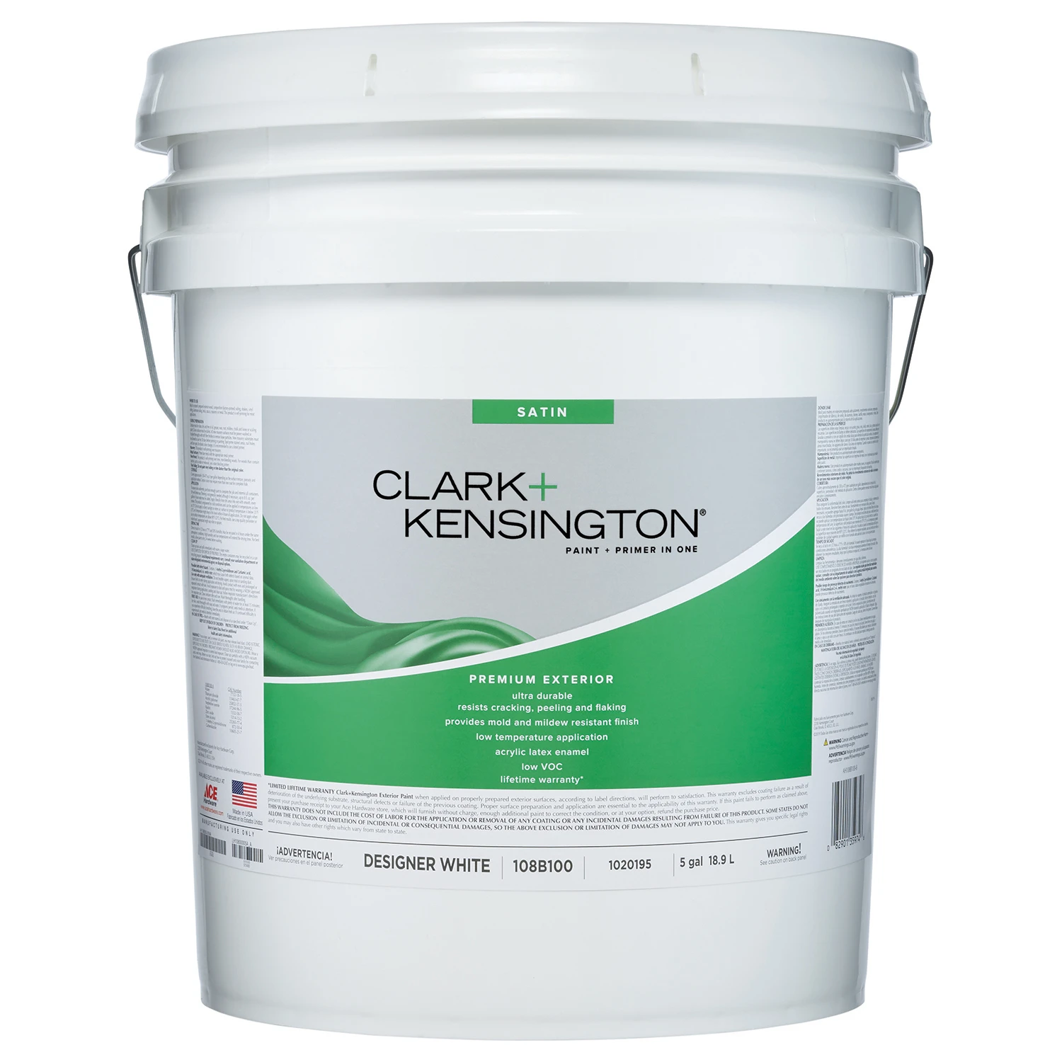 Satin Designer White Exterior Paint & Primer 5 Gallon