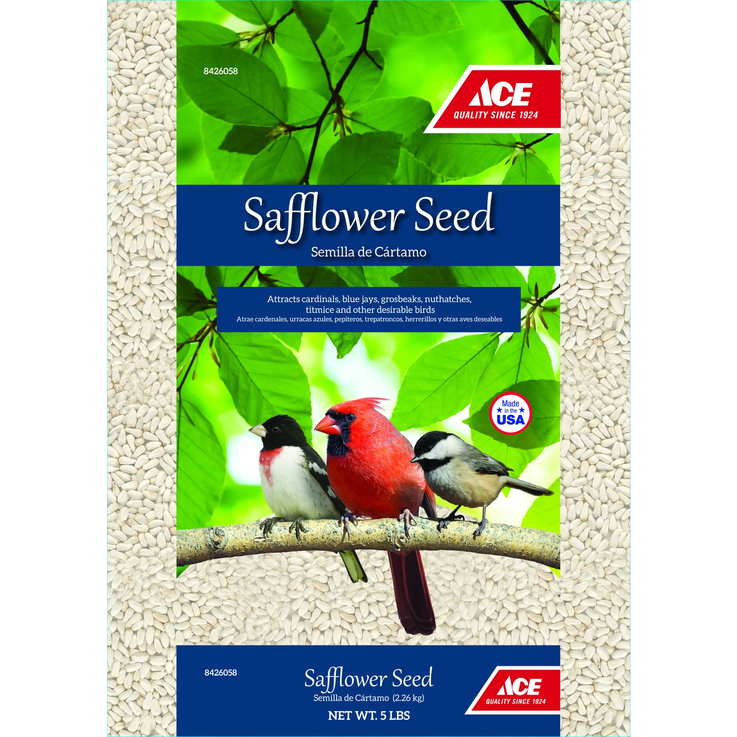 Safflower Seeds Wild Bird Food 5 Lb - Attracts Cardinals, Blue Jays & More