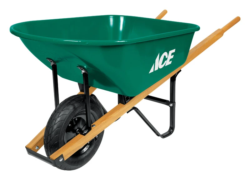 Steel Residential Wheelbarrow 6 Cubic Feet With Pneumatic Tire And Hardwood Handles