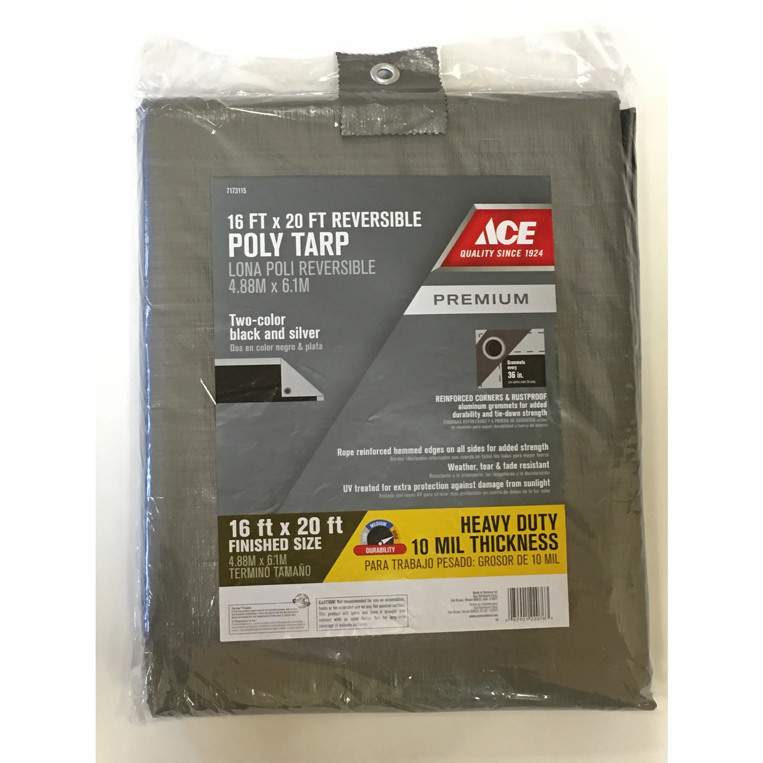 16 Ft. W X 20 Ft. L Heavy Duty Polyethylene Tarp Black/silver With Grommets