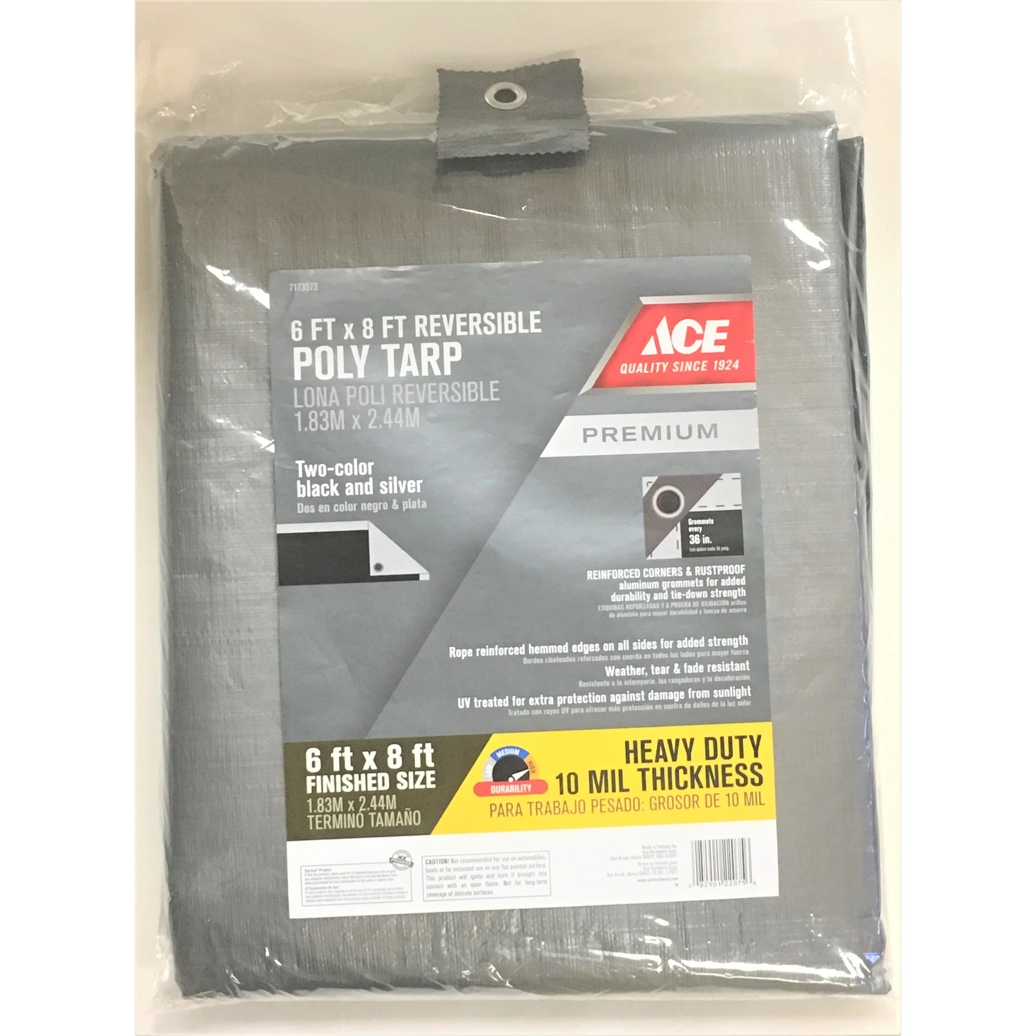 6 Ft. W X 8 Ft. L Heavy Duty Polyethylene Tarp Black/silver With Grommets