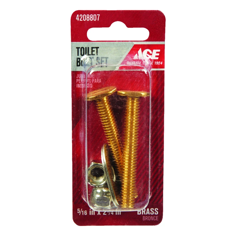 Toilet To Floor Bolts Brass Set, 5/16in X 2 1/4in, Includes Nuts And Washers