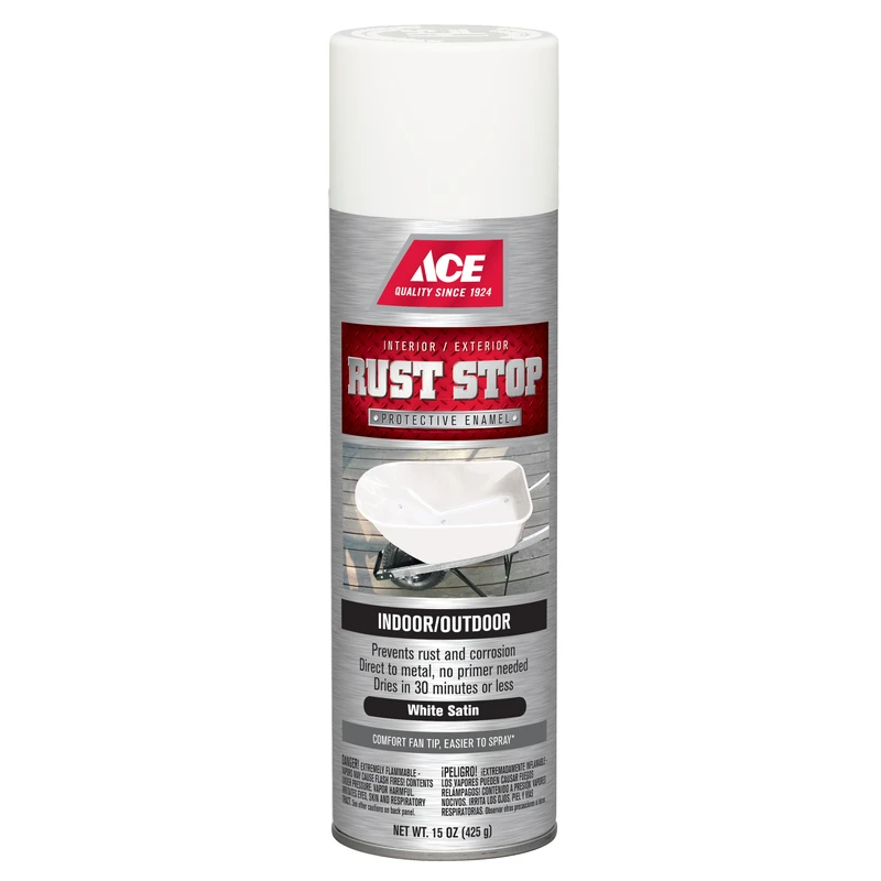 Rust Stop Satin White Protective Enamel Spray Paint 15 Oz - Superior Rust Protection
