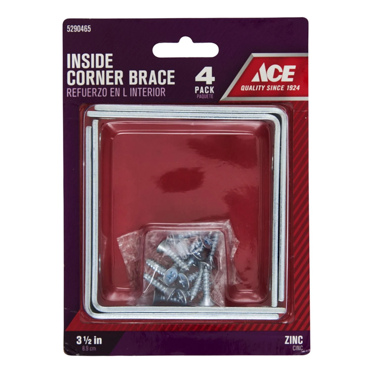 3-1/2 In. H X 4.75 In. W X 3-1/2 In. D Zinc Inside L Corner Brace