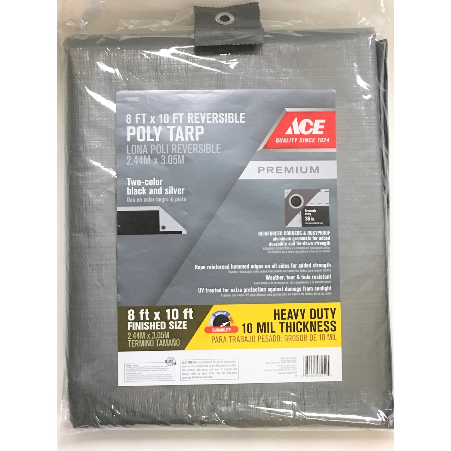 8 Ft. W X 10 Ft. L Heavy Duty Polyethylene Tarp Black/silver With Grommets