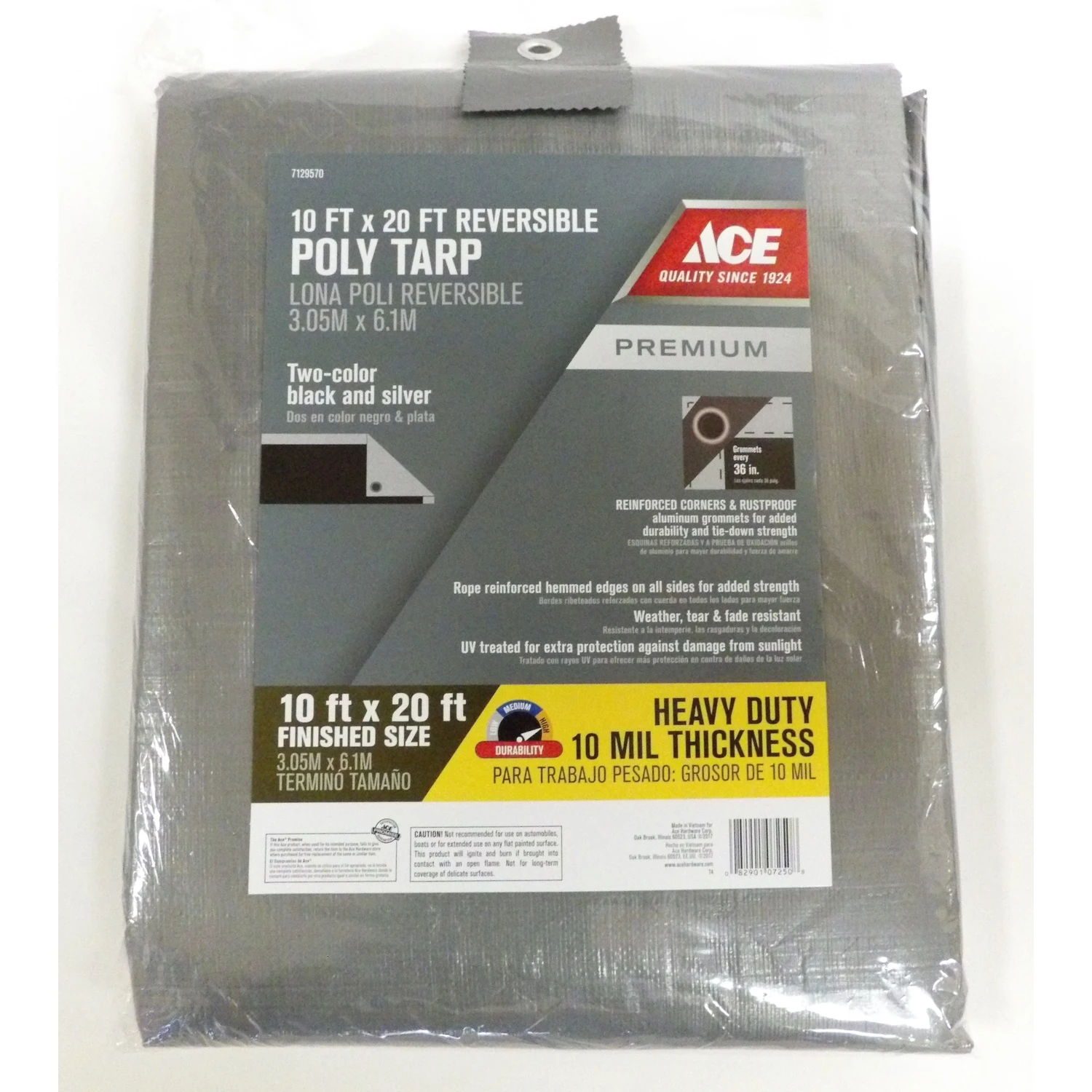 10 Ft. W X 20 Ft. L Heavy Duty Polyethylene Tarp Black/silver With Grommets