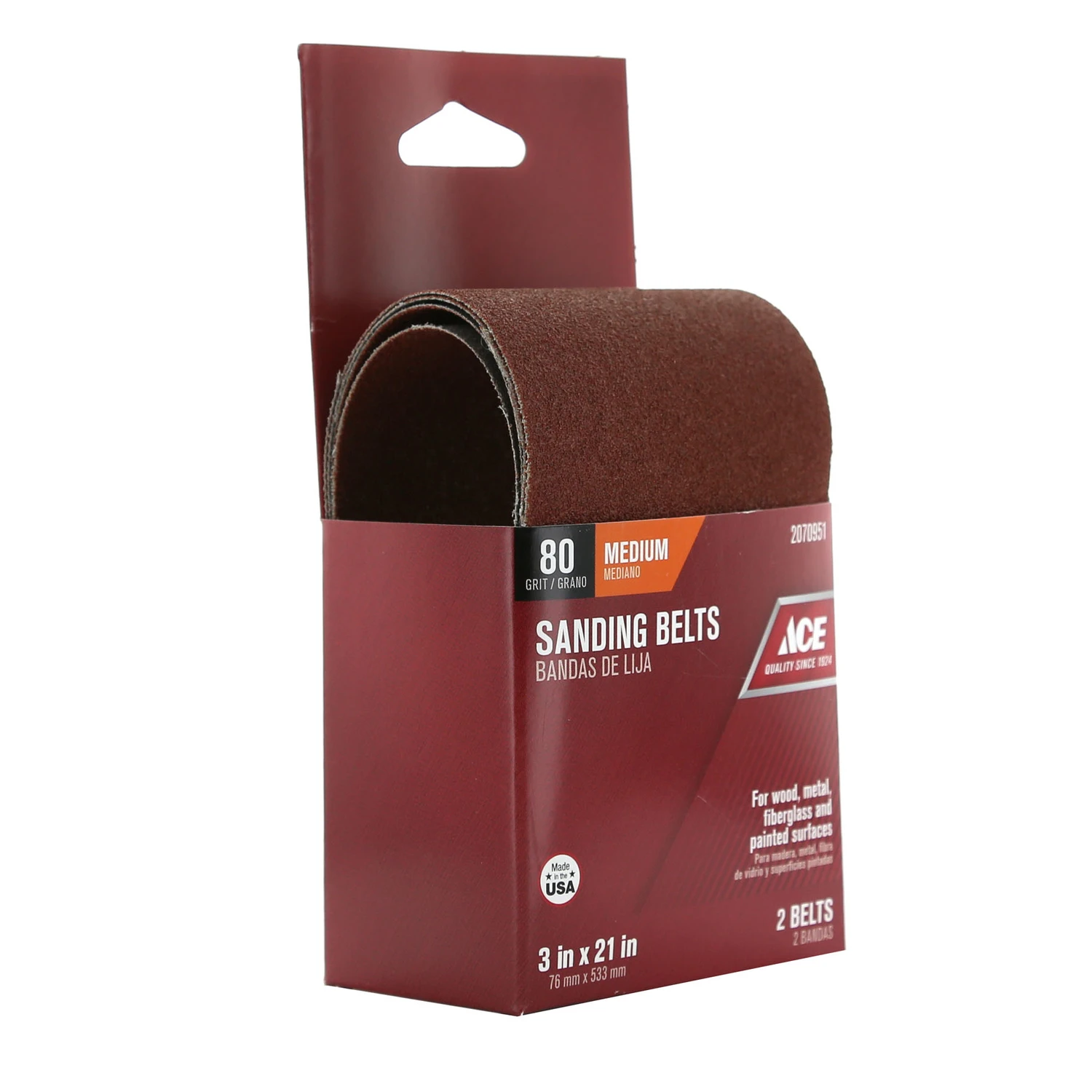 21 In. L X 3 In. W Aluminum Oxide Sanding Belt 80 Grit Medium 2 Pieces