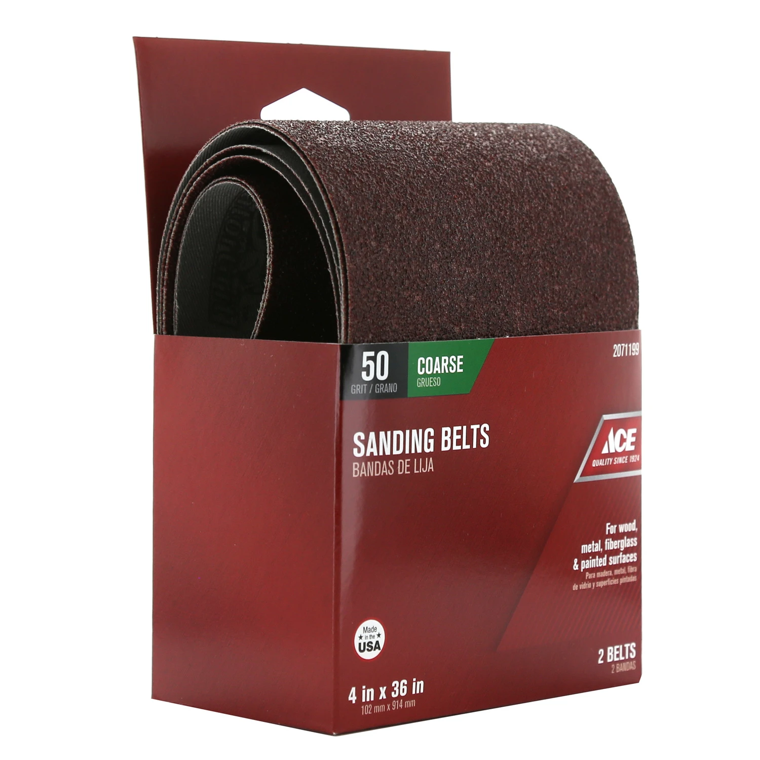 36 In. L X 4 In. W Aluminum Oxide Sanding Belt 50 Grit Coarse 2 Pieces