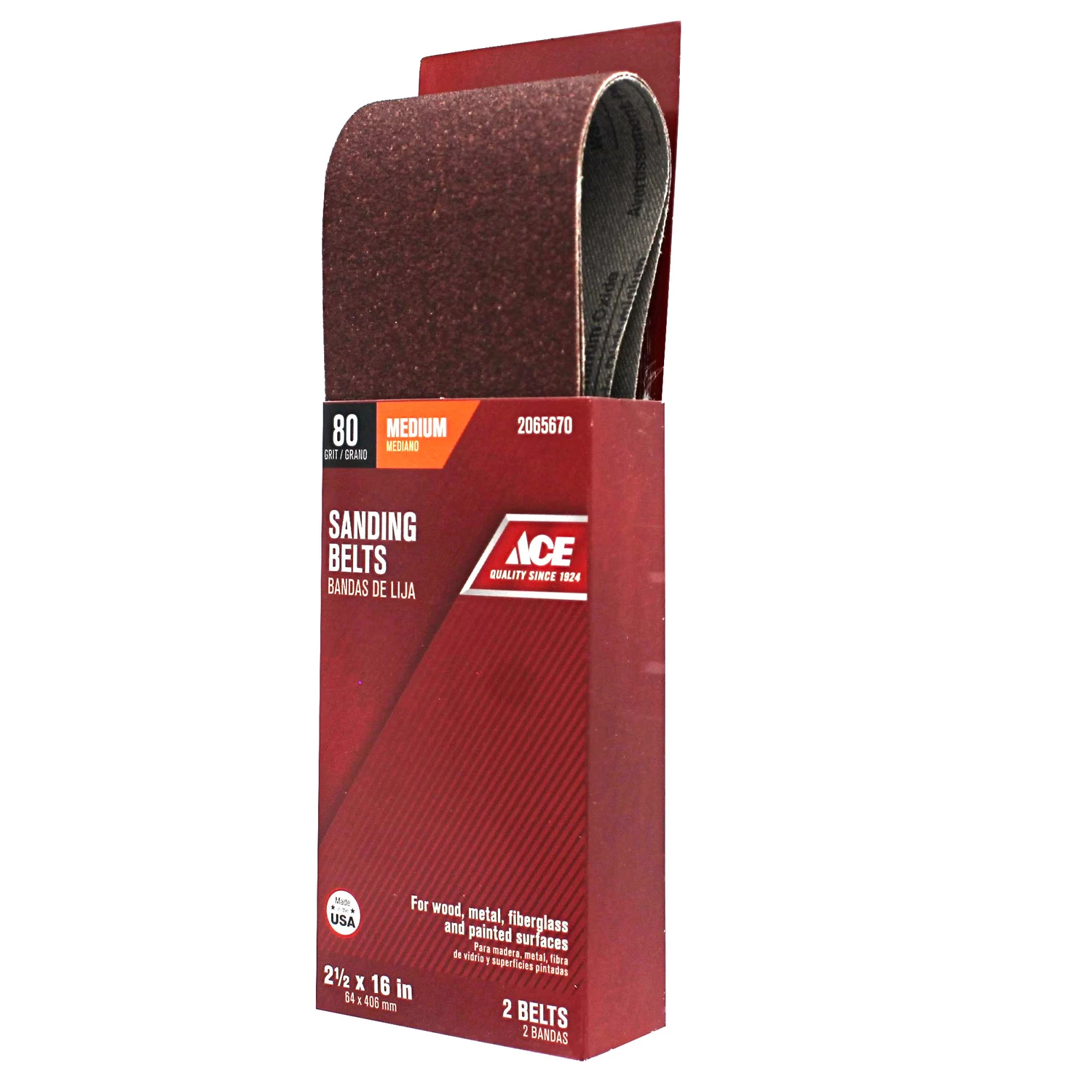 16 In. L X 2-1/2 In. W Aluminum Oxide Sanding Belt 80 Grit Medium 2 Pc