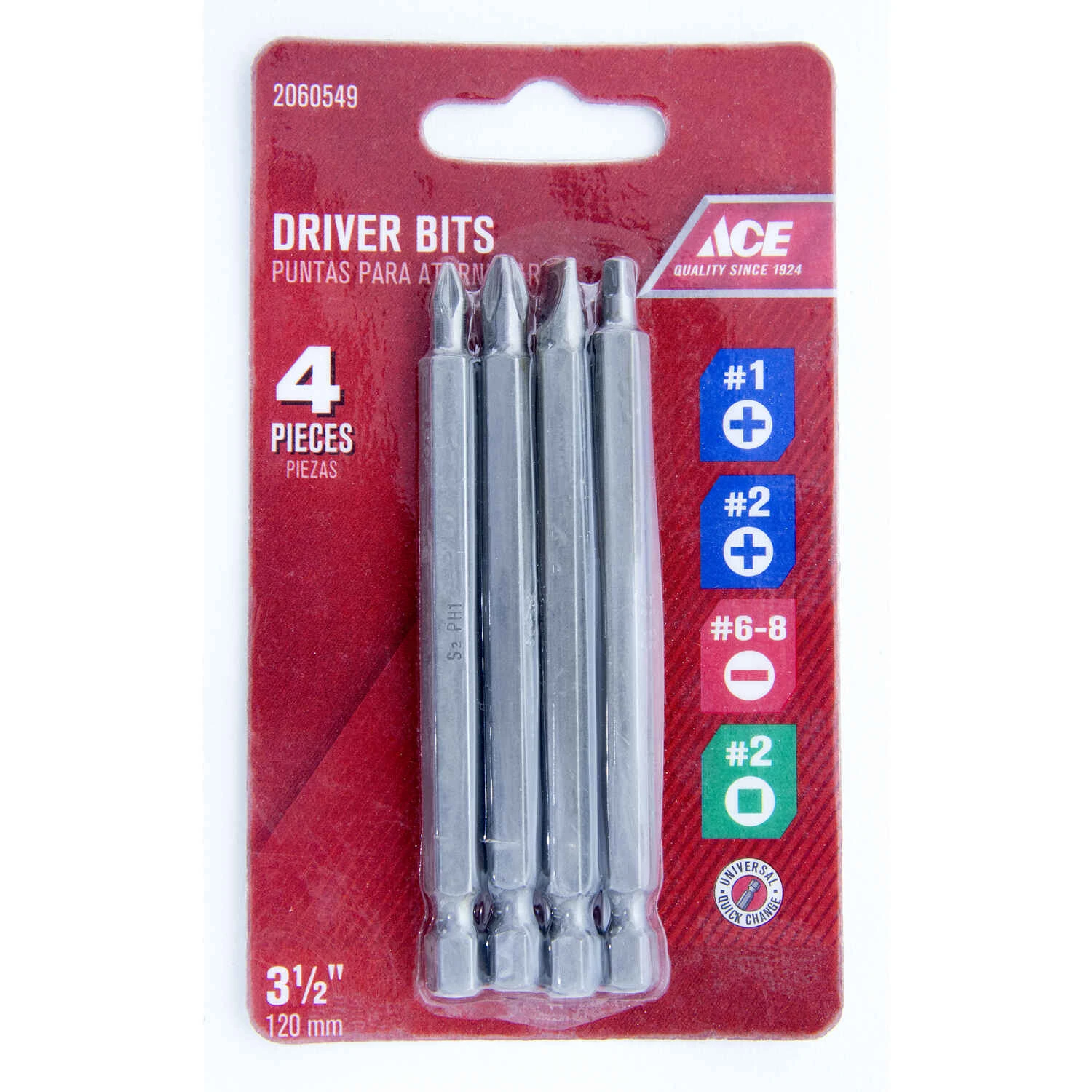 4-piece Assorted Power Screwdriver Bit Set, 3-1/2 In. Length, S2 Tool Steel