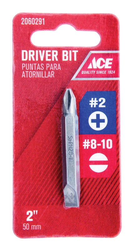 Double-ended Screwdriver Bit S2 Tool Steel #2 Phillips/#8-10 Slotted 2 In. L