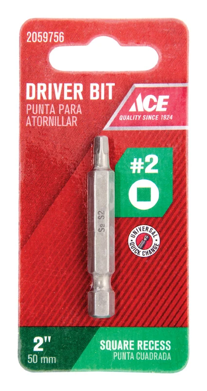 Square Recess #2 X 2 In. Screwdriver Bit S2 Tool Steel 1/4 In. Hex Shank