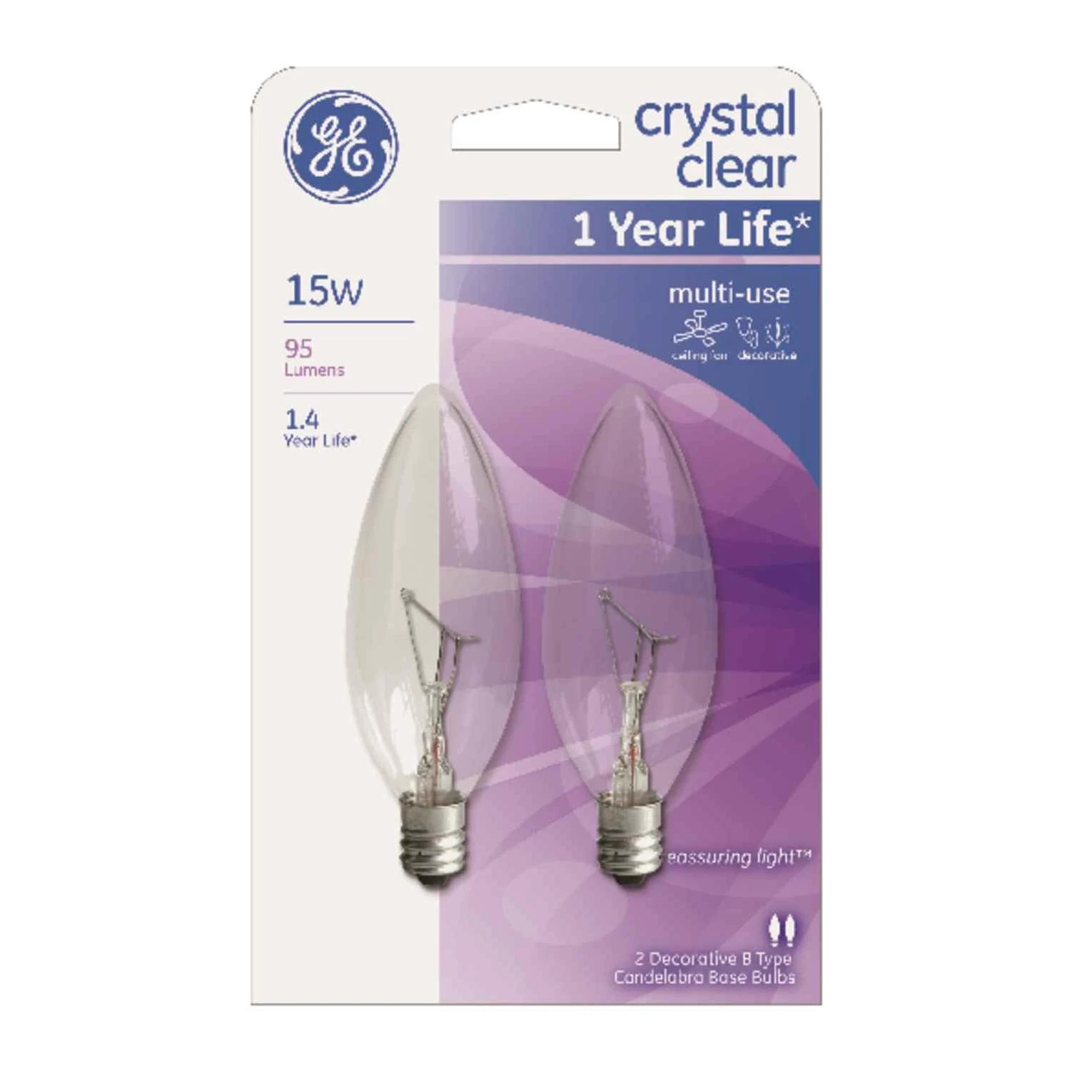 GE 15 watts B10 Incandescent Bulb 95 lumens Soft White Decorative 2 pk