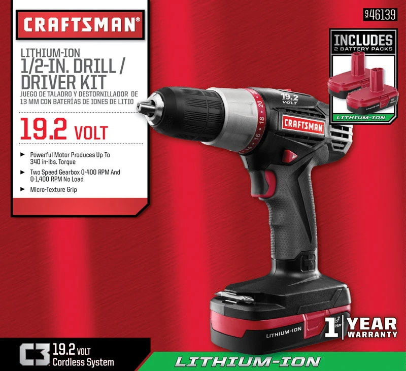 C3 19.2 Volt 1/2 Inch Cordless Compact Drill/driver Kit 1400 Rpm 2 Speed