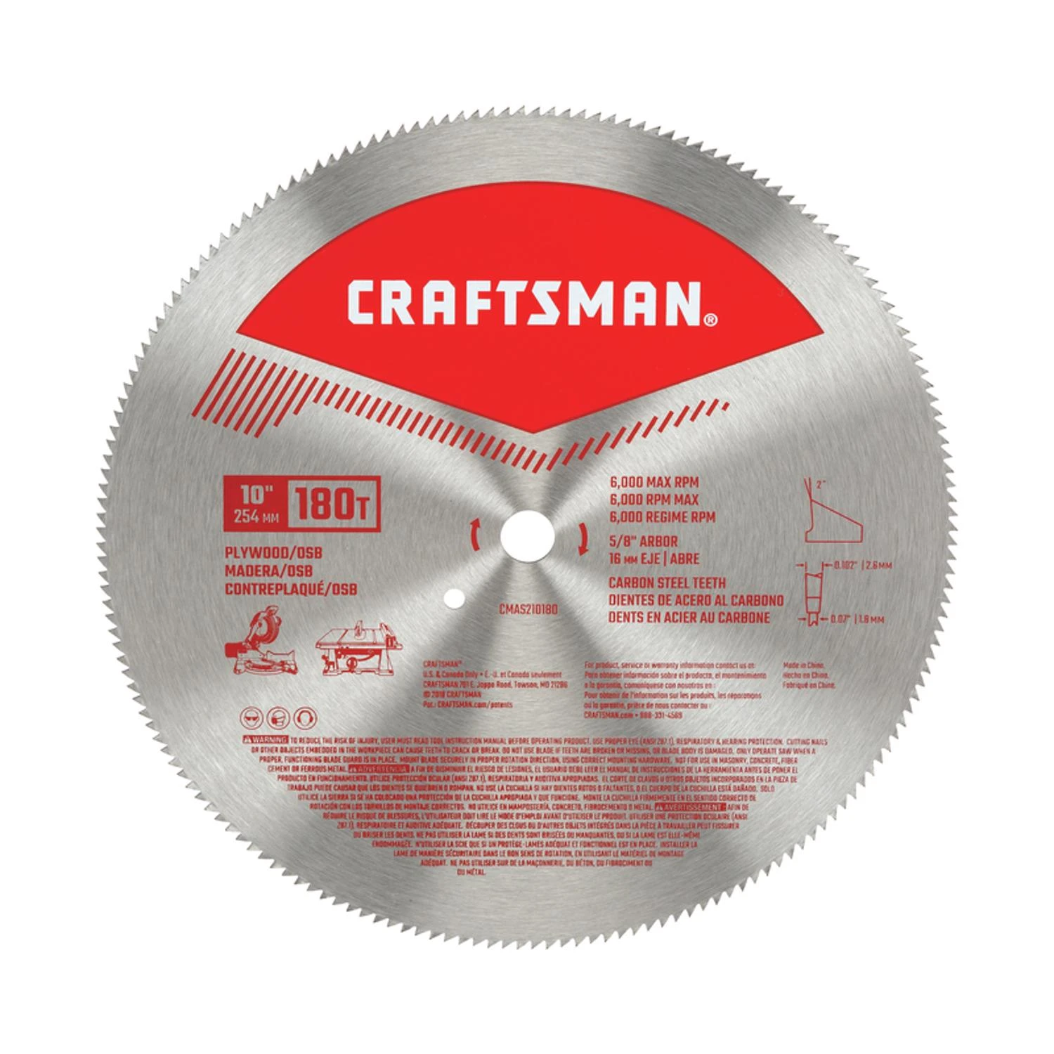10 In. Carbon Steel Circular Saw Blade 180 Teeth For Precision Cutting