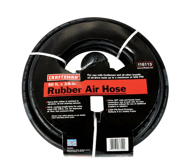 Craftsman 50 Ft. L X 3/8 In. D Rubber Air Hose 300 Psi Black