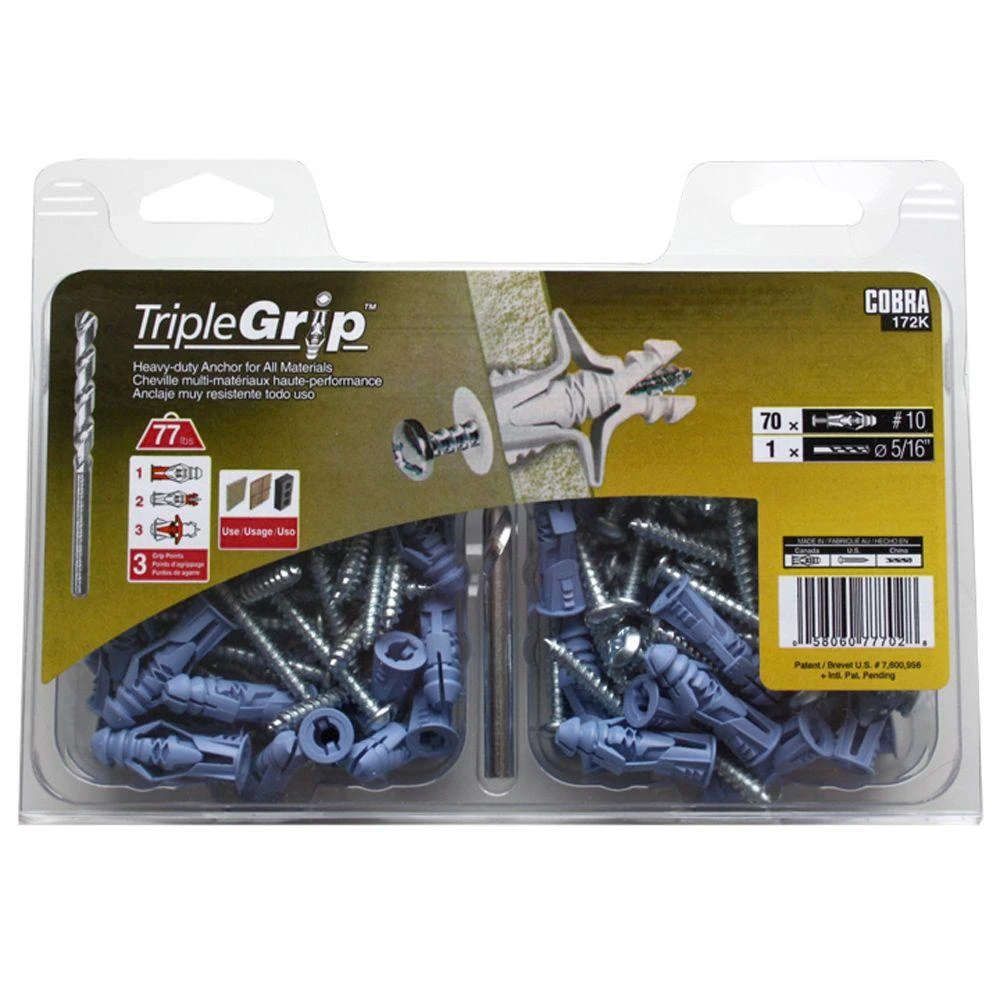 Cobra 70-Pack 1-1/4-in x 5/16-in Dia Standard Drywall Anchor (Screws Included)