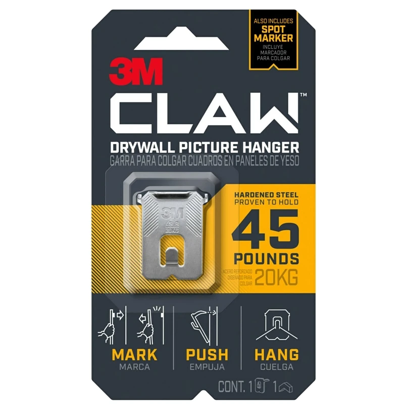 Claw™ Drywall Picture Hanger, Holds Up To 45 Pounds, Single Hanger