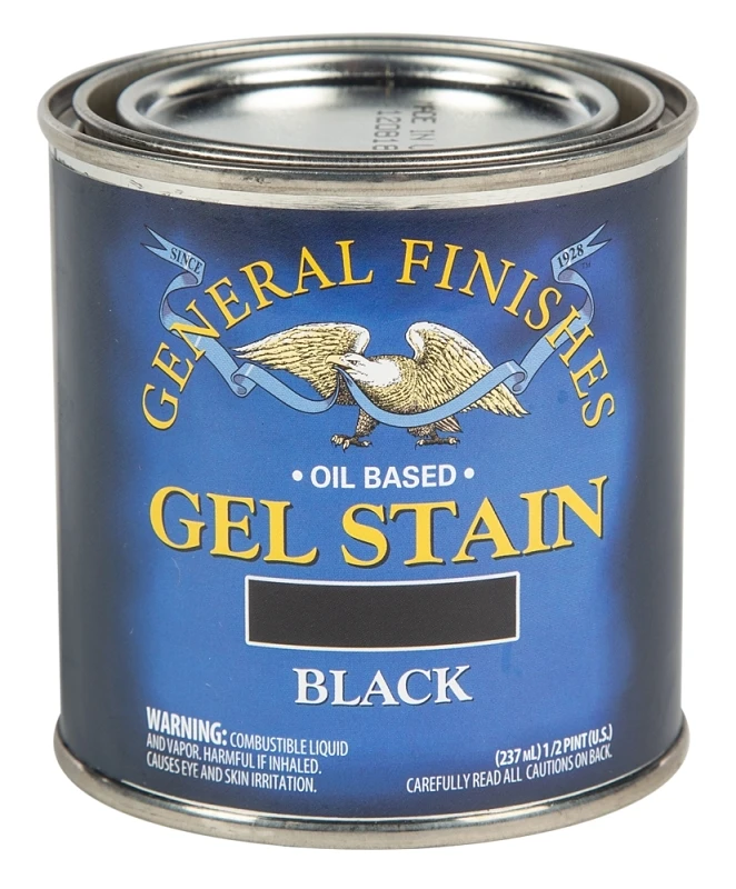 1/2 Pint General Finishes Black Gel Stain - Oil-based Heavy Bodied Interior Wood Finish