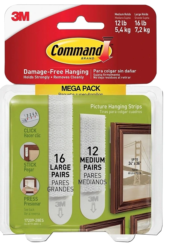 Large And Medium Picture Hanging Strip Mega-pack - 12 Strips Total