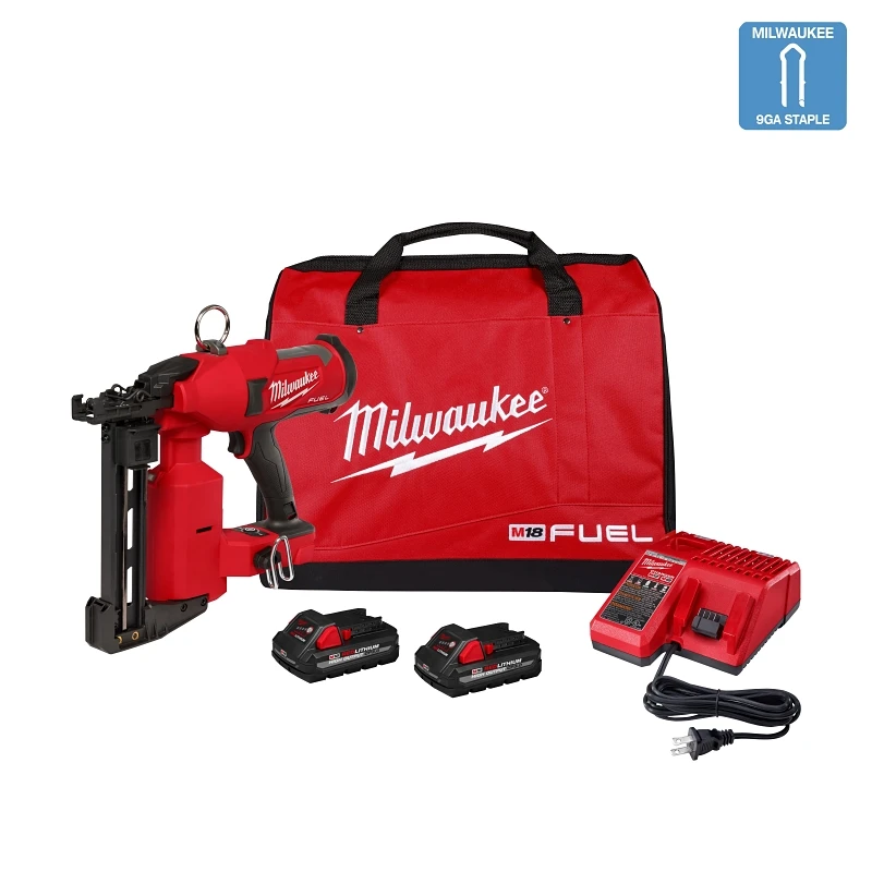 Milwaukee M18 Fuel 18-volt Lithium-ion Brushless Cordless Utility Fencing Stapler Nailer Kit With Two 3.0ah Batteries, Charger And Bag