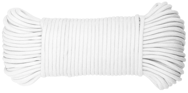 550 Military-grade Paracord, White, 5/32 Inch Diameter, 100 Feet Length