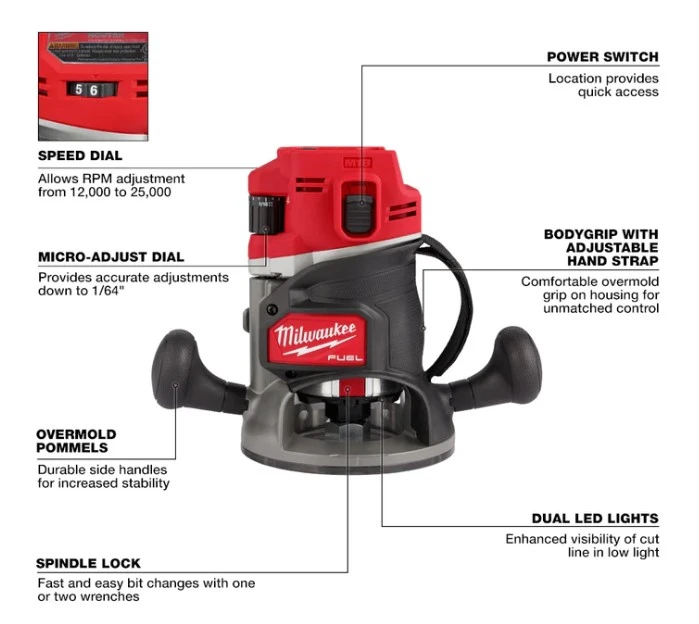 M18 Fuel Brushless 1/2 In. Cordless Router 2.25 Hp Tool Only