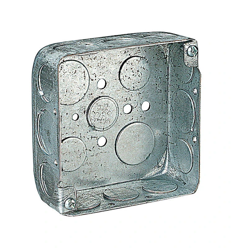 4 In. Square Galvanized Steel Outlet Box, Model 52151 1/2 3/4