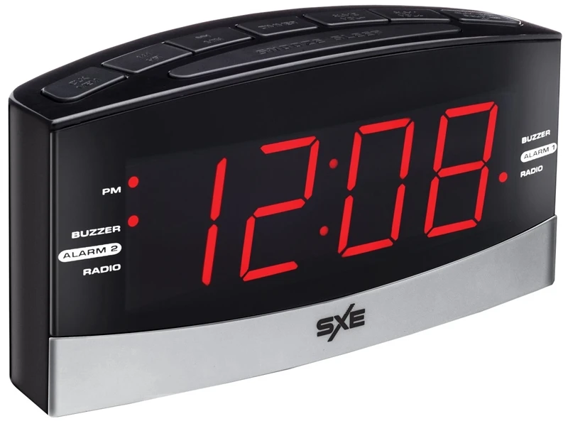 Sxe86007 Digital Alarm Clock Radio With Large Display And Battery Backup