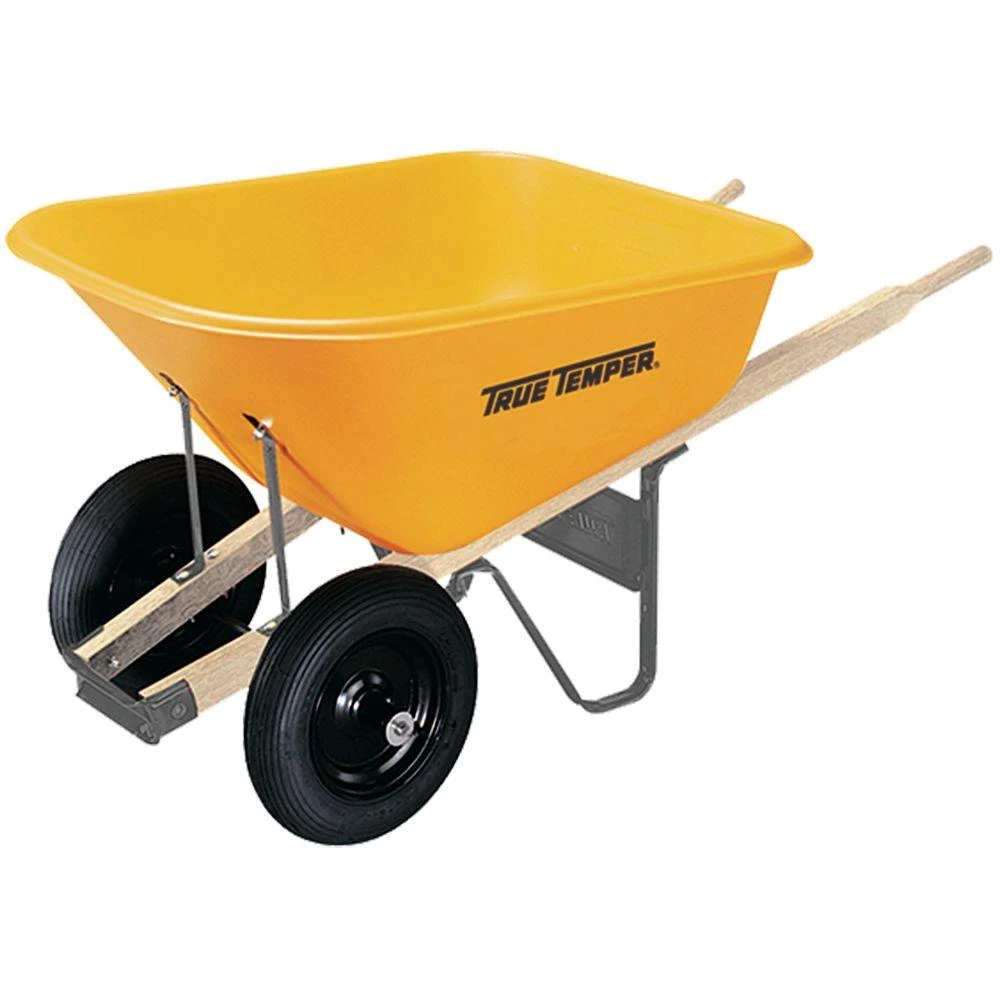 8 Cubic Feet Poly Wheelbarrow With Dual Wheels And Steel Undercarriage