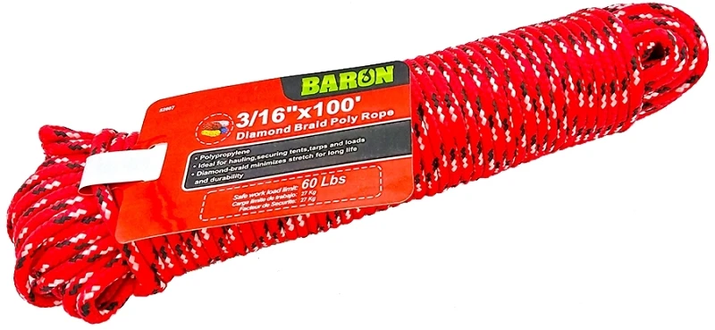3/16 In. X 100 Ft. Diamond Braided Polypropylene Rope - Assorted Colors