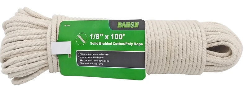 Smooth Braided Cotton Rope 1/8 Inch Diameter 100 Feet Length