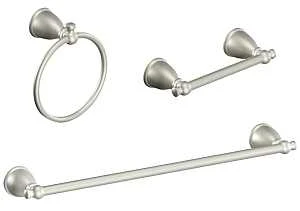 Caldwell 3-piece Brushed Nickel Bathroom Hardware Set - Towel Bar, Paper Holder, Towel Ring