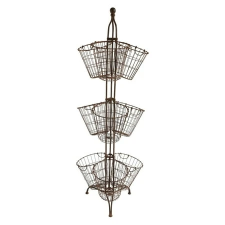 Round Metal Baskets On Stand Set With 9 Wire Baskets In Red