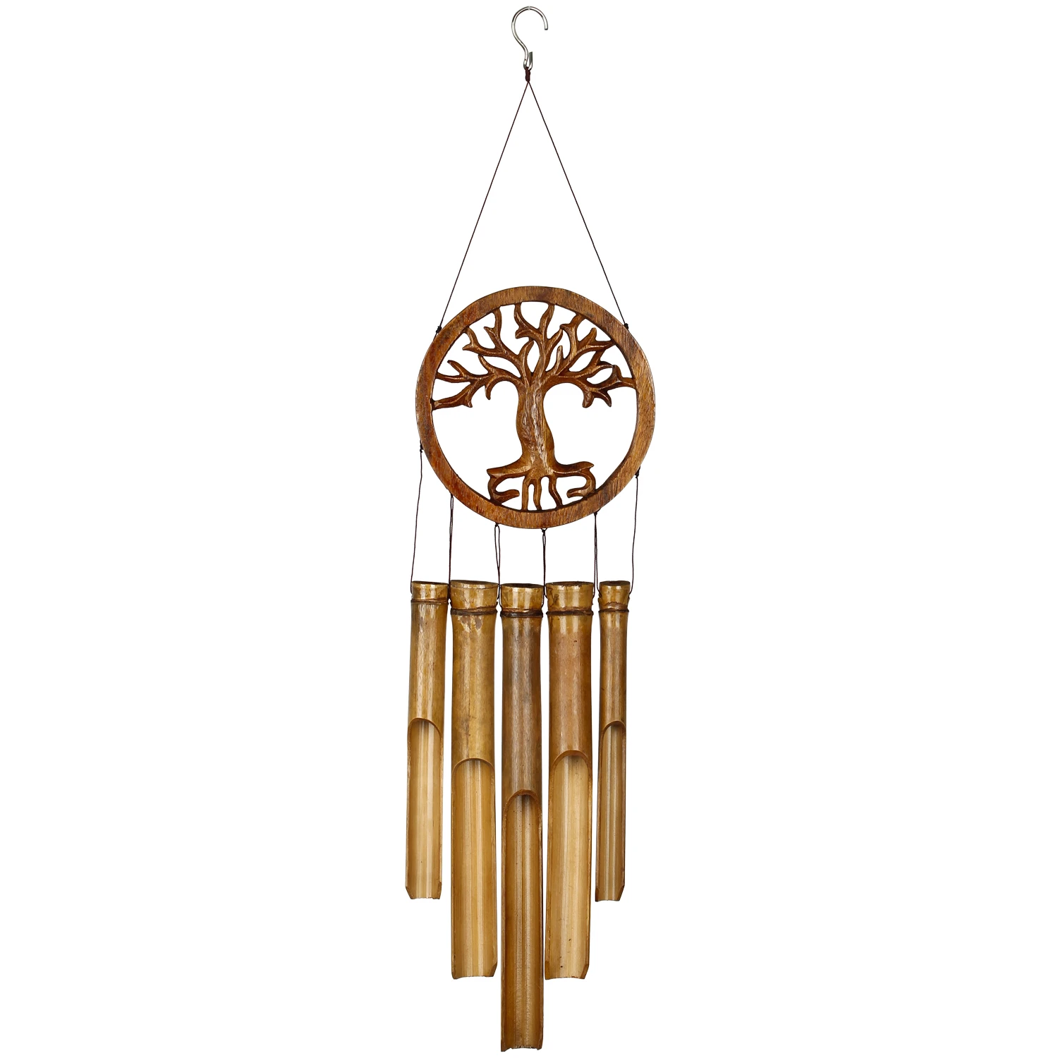 26 In. Brown Bamboo Tree Of Life Wind Chime - Handcrafted Musical Art