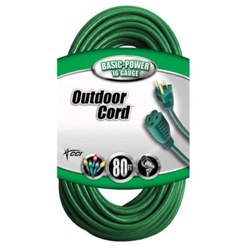 80 Ft. Green Outdoor Extension Cord 16/3 Sjtw Light-duty