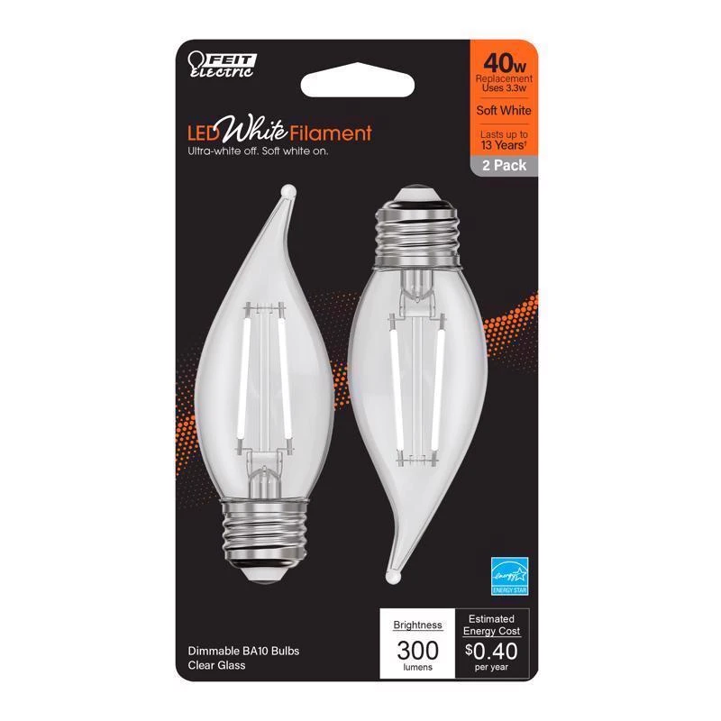 LED B10 E26 40W SW 2PK